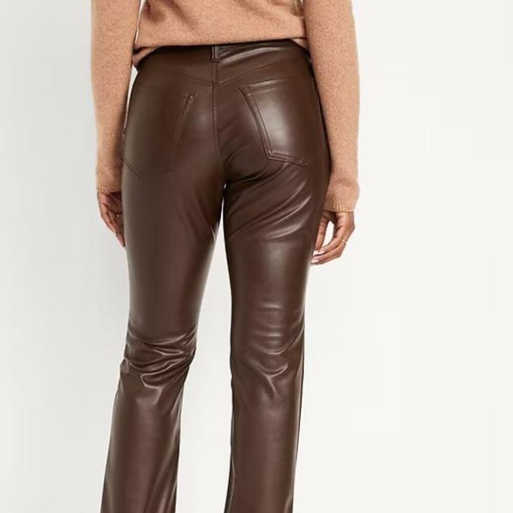 NWT Old Navy High-Waisted Faux-Leather Boot-Cut Ankle Pants - Picture 2 of 4